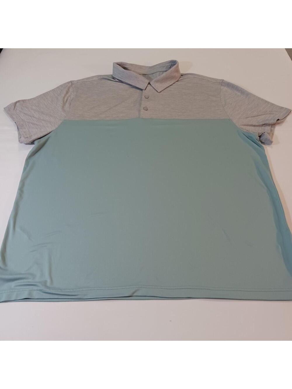 George 3-Button Men's Green & Gray Polo Shirt Short Sleeve Collared 2XL (50-52)